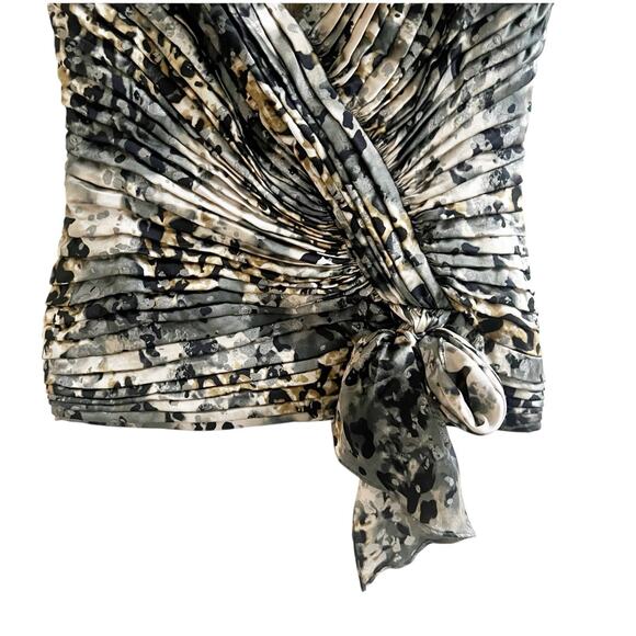 Tadashi Collection Animall Print Silk Pleated Faux Wrap Blouse Ruching Size 10 - Picture 4 of 13